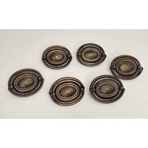 Vintage Oval Dresser Drawer Pulls‎ Handles Bronze Tone Ornate Design Set of 6